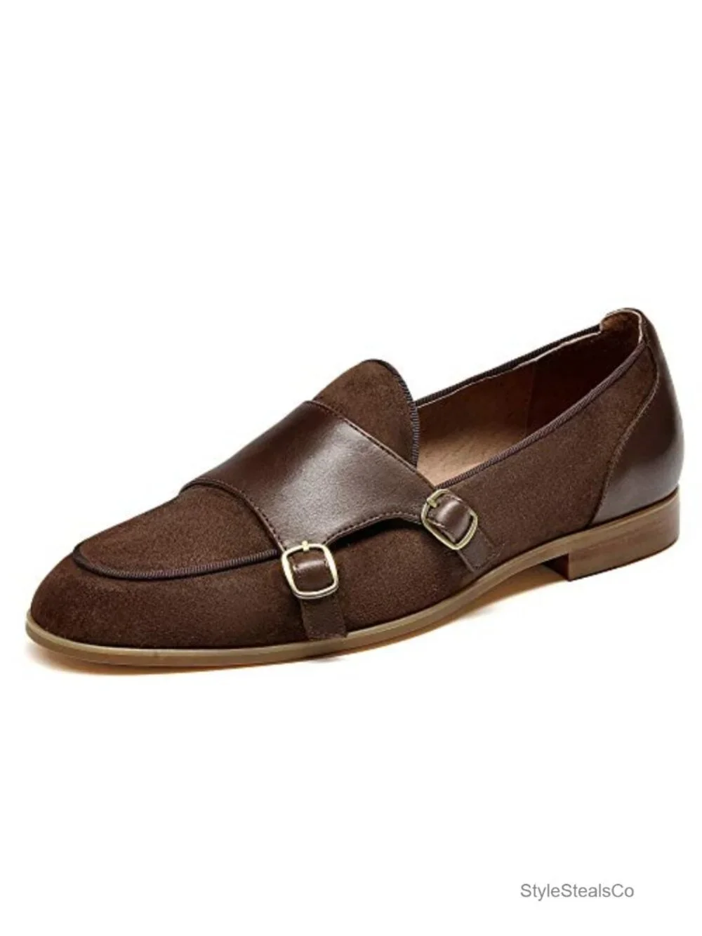 Genuine Leather Monk Strap Loafers Flat Slip-on Comfort Business Casual
